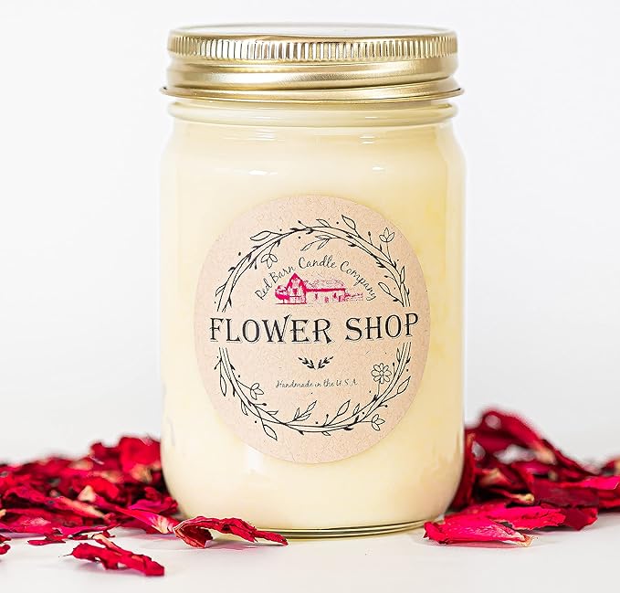 Flower Shop Aromatherapy Candle 12 oz | 100% All-Natural Soy Wax & Essential Oil Infused | 60+ Hour Burn Time | Pet Safe + Smoke Odor Eliminating | Handmade in U.S.A. | Non-Toxic Candles