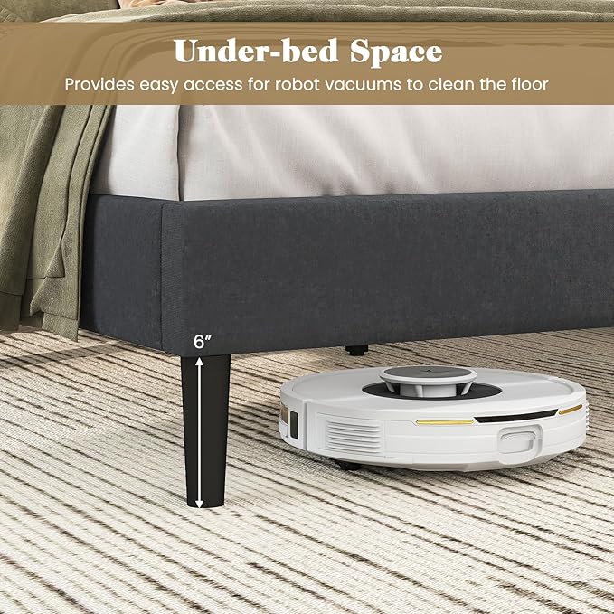 Giantex Full Size Platform Bed Frame, Modern Upholstered Bed Frame with Geometric Tufting Headboard, Wooden Slats Support, No Box Spring Needed, Gray