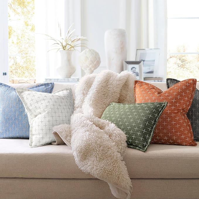 ZWJD Pillow Covers 26x26 Set of 2 Soft Polyester Textured Pillow Covers with Stylish Flange Edge Cozy Farmhouse Throw Pillows for Couch Bed Sofa Living Room