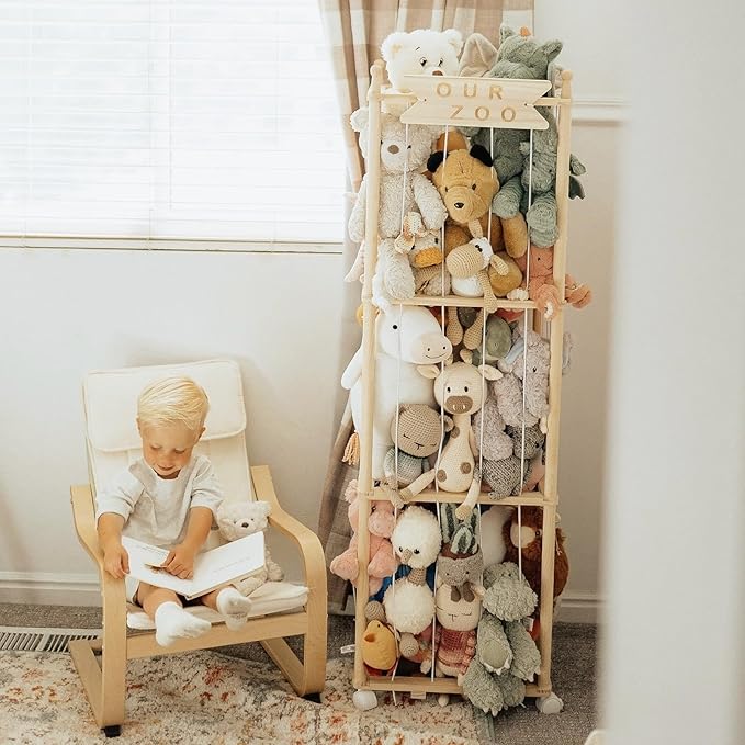 Mloong Stuffed Animal Storage, Wood Stuffed Animal Zoo Storage,Space Save Toy Organizer, Extra Large Capacity Plush Toy Cage,Stuffed Animal Holder,Gift for Nursery Playroom Kidroom Bedroom-54 inch