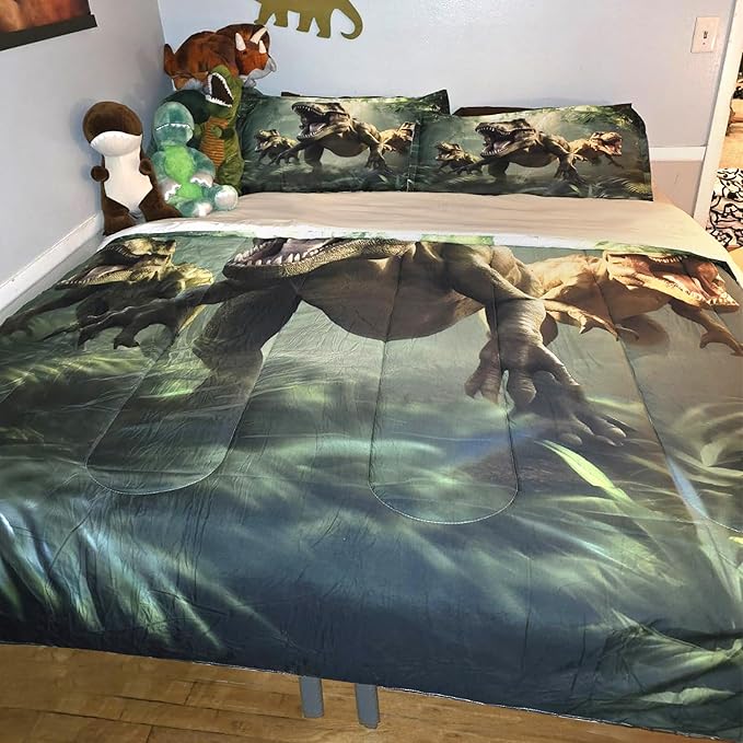 Kids King Size Dinosaur Comforter Set for Boys 3 Pieces Soft Lightweight Dinosaur Bedding Set Bed in a Bag Breathable Boys Twin Comforter Set with 1 Comforter and 2 Pillowcases