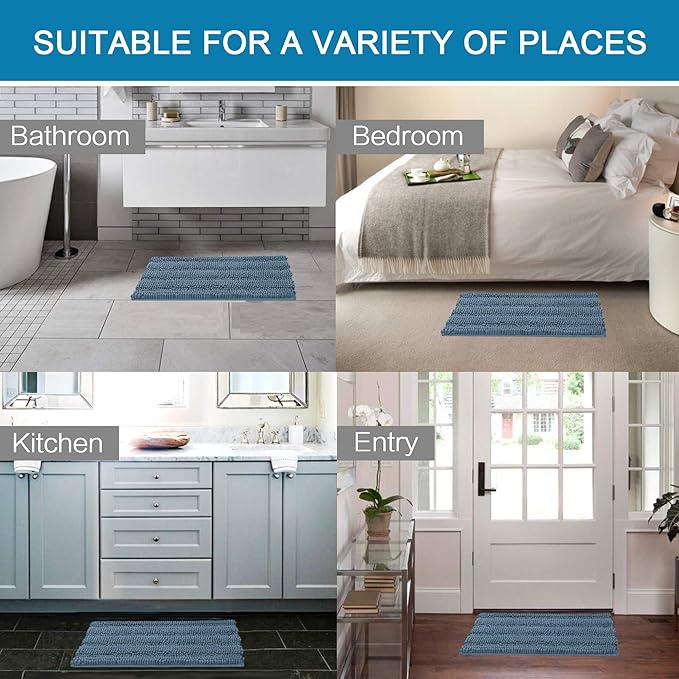 H.VERSAILTEX Bath Mats for Bathroom Non Slip Luxury Chenille Striped Bath Rug Absorbent Non Skid Fluffy Soft Shaggy Rugs Washable Plush Carpet Mats for Bath Room, Tub