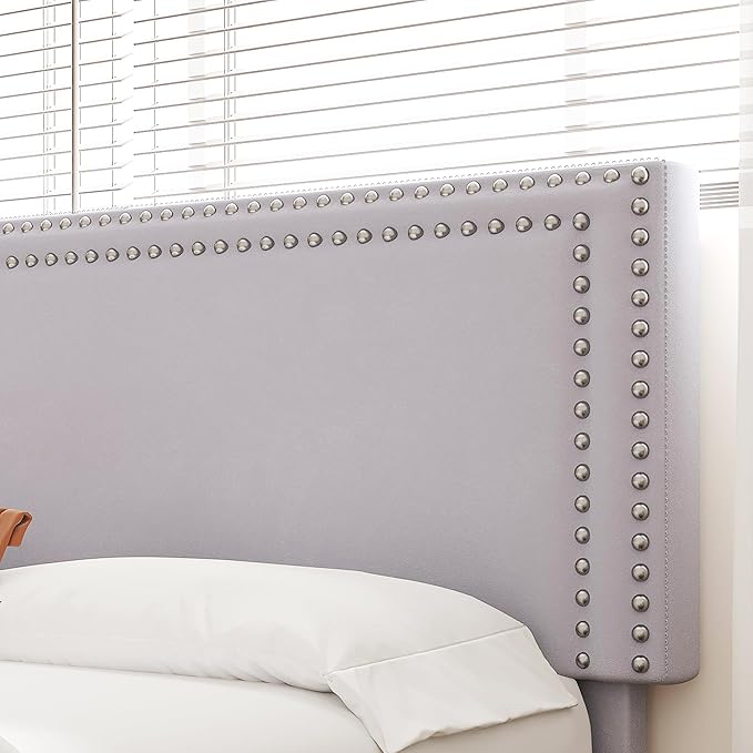 VECELO Full Size Bed Frame with Adjustable Upholstered Headboard, Wooden Slats Platform, Noise-Free Design, No Box Spring Needed, Easy Assembly