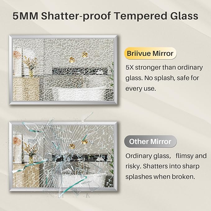 48x32 Inch Silver Bathroom Mirror for Wall, Thick Metal Framed Rectangle Mirrors for Over Sink, Bedroom, Living Room, Entryway, Anti-Rust, HD Tempered Glass