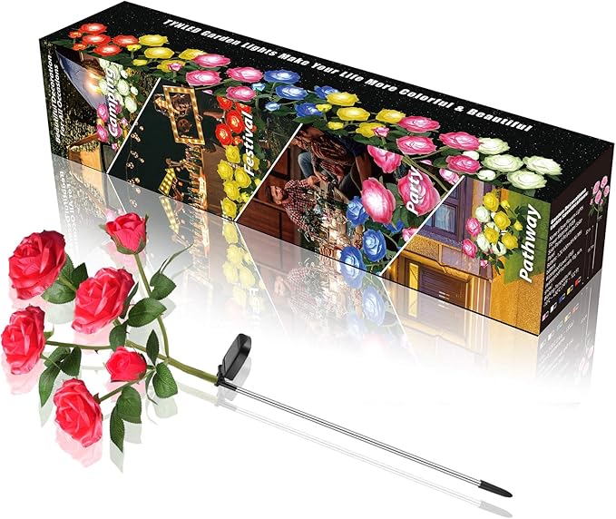 TYNLED Outdoor Solar Garden Stake Lights,Upgraded LED Solar Powered Light with 6 Rose Flowers, Waterproof Solar Decorative Lights for Patio Pathway Courtyard Garden Lawn