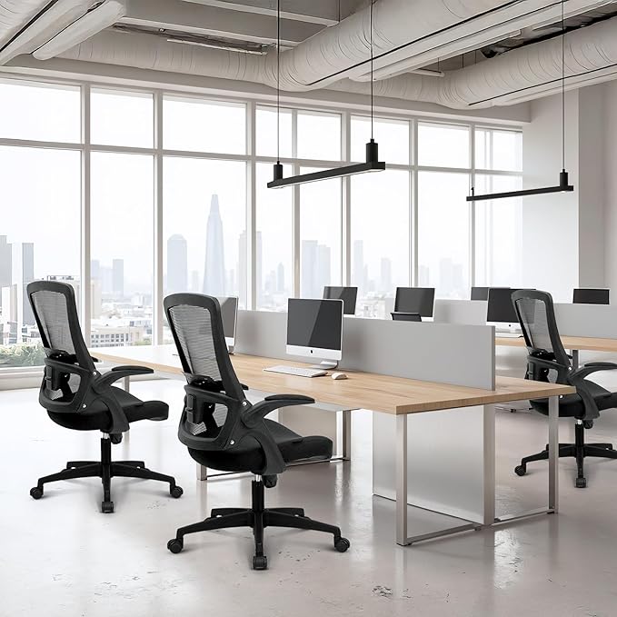 NEO CHAIR Office Desk Chair Computer High Back Mesh Gaming Seat with Ergonomic Adjustable Comfy Flip-up Armrests Lumbar Support Height for Home (Black)