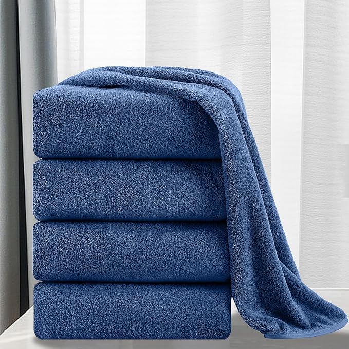 MINCHI 4 Piece Oversize Bath Towels Set, Oversized Ultra Soft Absorbent Bathroom Towel for Home and Hotel Shower Towel,35” x 70” Large Bath Sheet 600 GSM, Navy Blue