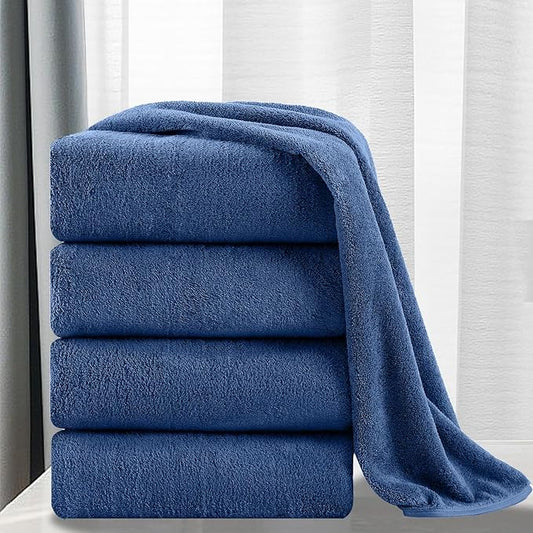 MINCHI 4 Piece Oversize Bath Towels Set, Oversized Ultra Soft Absorbent Bathroom Towel for Home and Hotel Shower Towel,35” x 70” Large Bath Sheet 600 GSM, Navy Blue