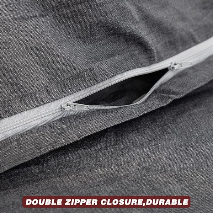 FACE TWO FACE Bedding Duvet Cover Set100% Washed Cotton Duvet Cover Linen Like Textured Breathable Durable Soft Comfy (Full, Gray)