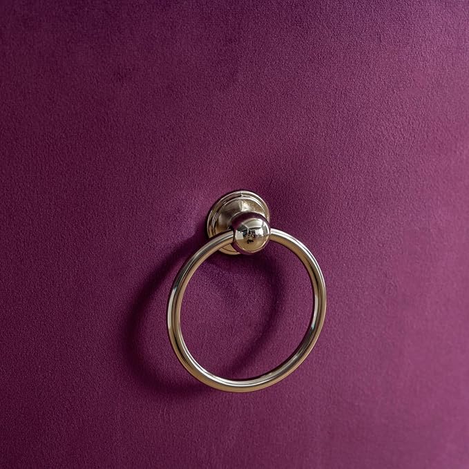 Goujxcy 5 Piece Round Glass Dining Table Set for 4, 47" Round Dining Table & Chair Set Modern Circle Glass Kitchen Table and 4 Velvet Upholstered Chairs for Kitchen Dining (Silver & Pueple Chair)