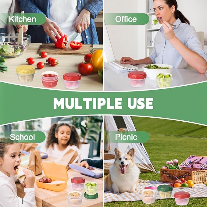 6pcs 4 oz Small Plastic Containers with Lids, Reusable 1/2 Cup Small Food Storage Containers, Leakproof, Microwave Dishwasher Freezer Safe