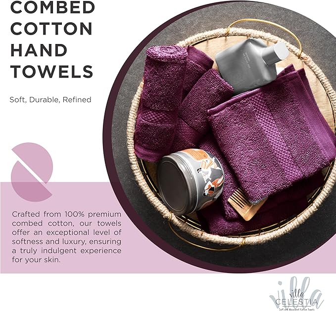 100% Cotton Hand Towel Set of 2, (16 x 28 inches) Sustainable, Soft, Highly Absorbent, Quick Drying, Combed Cotton Hand Towels Pack of 2 Ideal for Hotels, Spa, Bathroom, Dorm, Burgandy