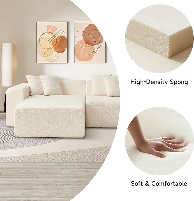 105'' Modular Sectional Couch, Modern L-Shape Sectional Sofa with Chaise Lounge, Comfy Lambswool Fabric Corner Sofa, Upholstered 4 Seater Couches for Living Room, Bedroom, Apartment, Beige