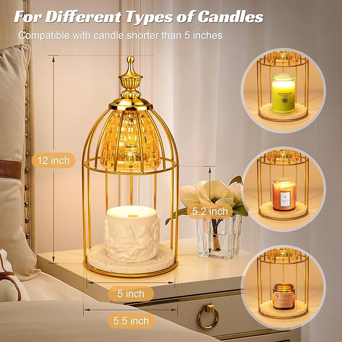 TantaScent Electric Candle Warmer Lamp in Vintage Birdcage Design with Timer – Scented Jar Candle Melter for Home Decor, Housewarming, Birthday, and Christmas (Includes 2 Bulbs)