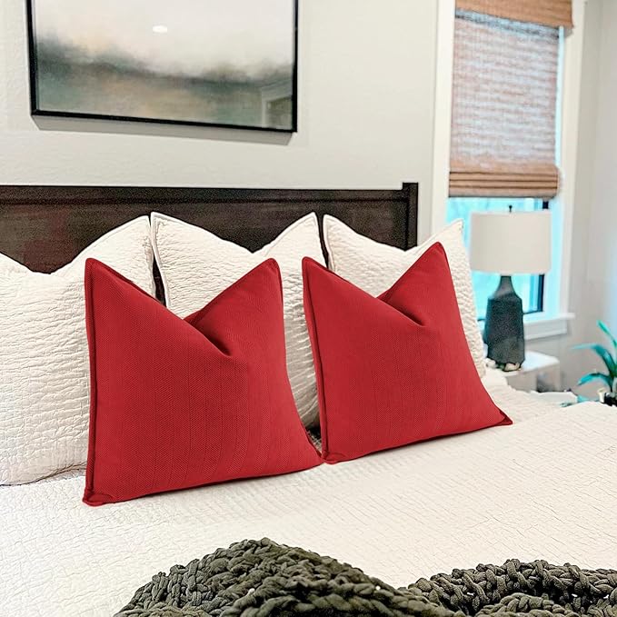 ZWJD Red Pillow Covers 22x22 Set of 2 Chenille Red Throw Pillow Covers with Elegant Design Soft and Luxurious Decorative Throw Pillows for Couch, Bed, and Home Decor