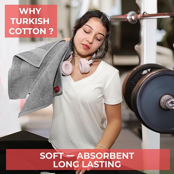 TEXTILOM 100% Turkish Cotton 4 Pcs Hand Towel Set, Luxury Hand Towels for Bathroom, Soft & Absorbent Bathroom Hand Towels Set (16 x 28 inches)- Grey