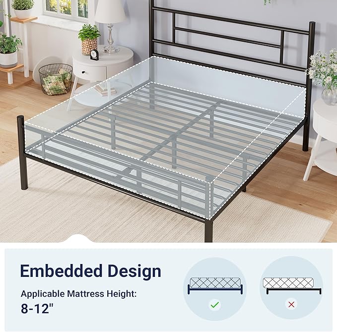 Allewie 14 Inch Full Size Metal Platform Bed Frame with Headboard and Footboard, Underbed Storage, Strong Metal Slats Support, Mattress Foundation, No Box Spring Needed, Easy Assembly, Black