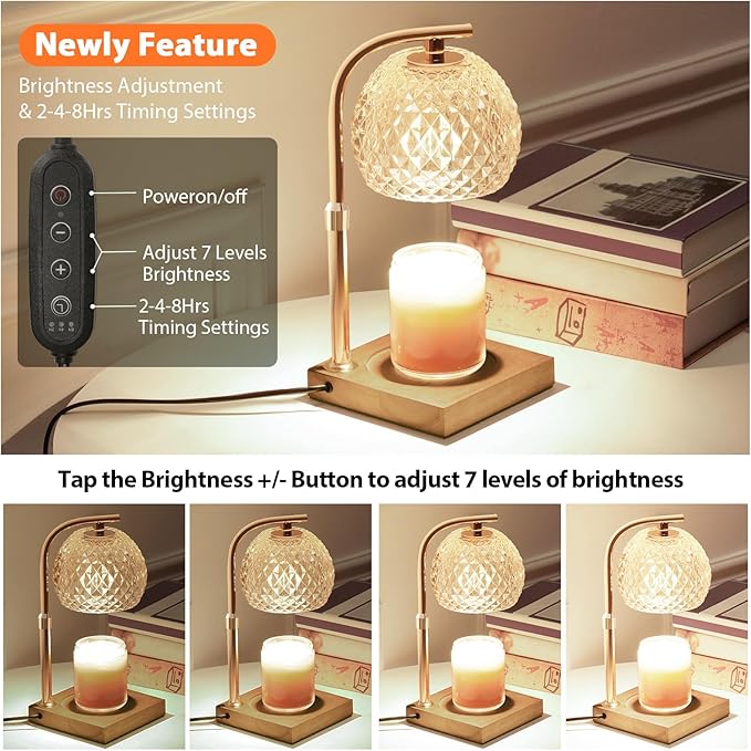 Mocalido Candle Warmer Lamp with Timer, Dimmable Electric Candle Warmer Adjustable Height, Top Candle Melter Warming Lamp for Scented Jar Candles, Clear