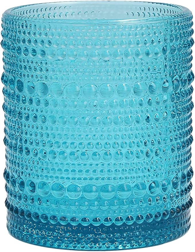 Fortessa Jupiter Beaded Hobnail Glass, 10 Ounce Double Old Fashioned (Set of 6), Lagoon Blue