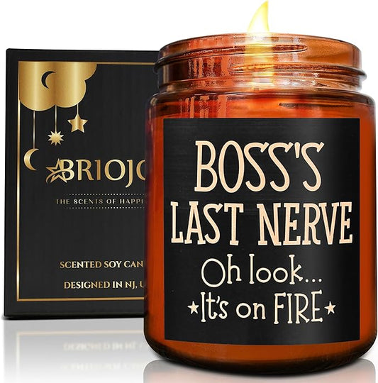 Boss Gifts for Women, Men - Fun Relaxing Candles - Funny Gift for Boss Female, Her, Mom, Boss Lady - Birthday, Thank You for Coworker Nurse Teacher Friend - Natural Soy Wax Jar Candle for Home