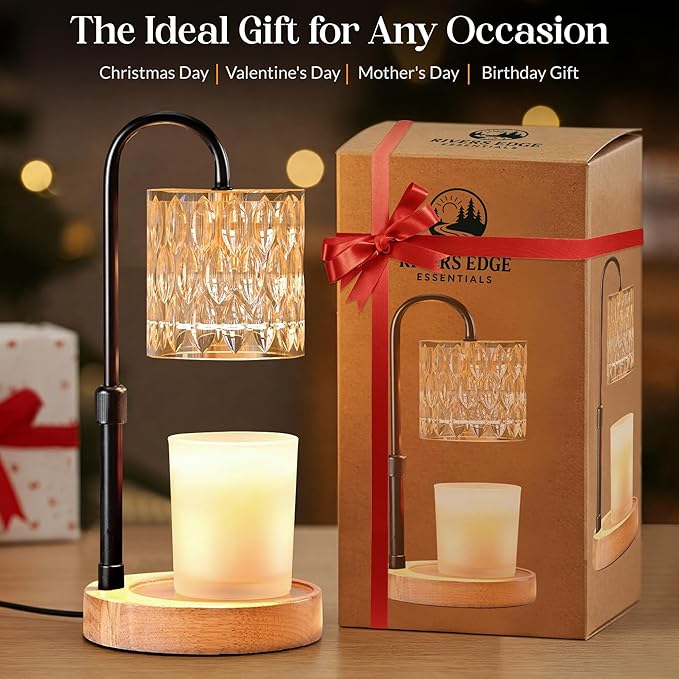 River's Edge Essentials Candle Warmer Lamp with Timer, Adjustable Height Dimmable, Wax Melt Warmer for Jar Candles, Birthday & Housewarming Gift, Fall Decor Includes 2 Bulbs, Black