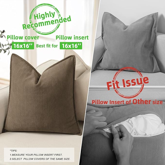 ZWJD Brown Pillow Covers 16x16 Set of 2 Chenille Throw Pillow Covers with Elegant Design Soft and Luxurious Decorative Throw Pillows for Couch, Bed, and Home Decor