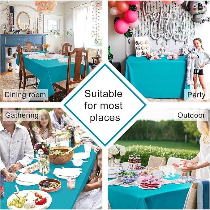 Hiasan 2 Pieces Turquoise Rectangle Tablecloth - Water Resistant and Spillproof Dining Room Washable Fabric Table Cloth for Dining Room, Polyester, 54 x 120 Inch