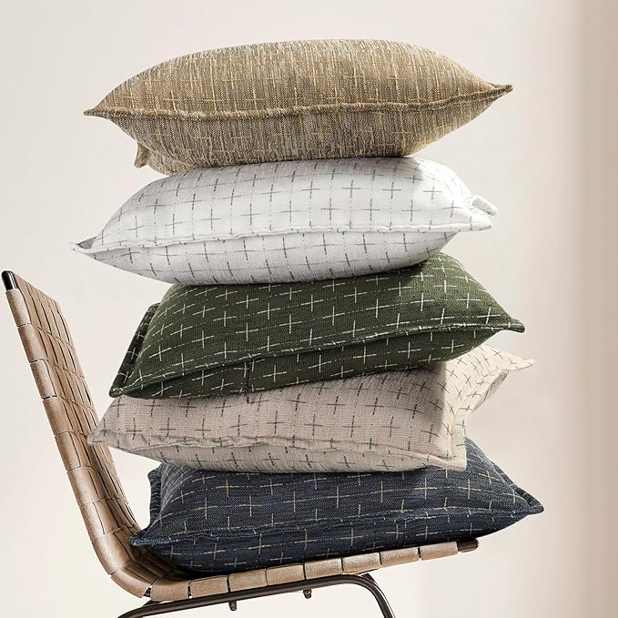 ZWJD Pillow Covers 22x22 Set of 2 Soft Polyester Textured Pillow Covers with Stylish Flange Edge Cozy Farmhouse Throw Pillows for Couch Bed Sofa Living Room