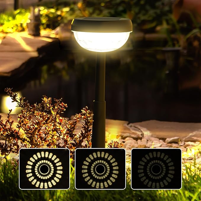 Ensenior 6-Pack Solar Lights Outdoor, Auto ON/Off 3000K LED Solar Garden Lights for Pathway, Yard, Patio, Walkway, Flower Bed, Waterproof, Energy-Efficient Landscape Lighting, Adjustable Height