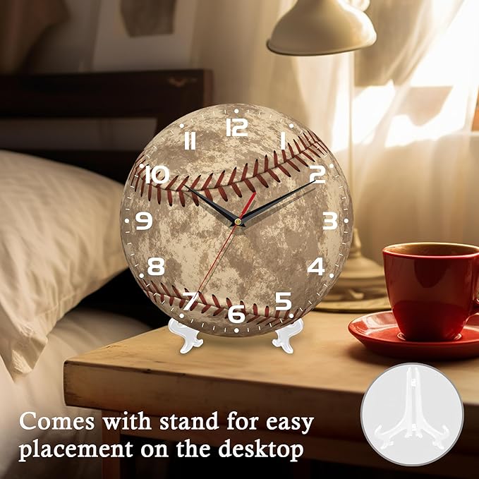 Wall Clock, 10 Inch Silent Non-Ticking Home Kitchen Decor, Battery Operated for Bathroom Bedroom Living Room Office(Vintage Baseball,Ball Game Sports American)