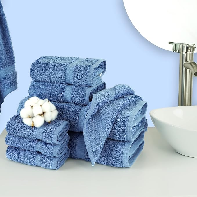 Chakir Turkish Linens Premium Cotton Absorbent Turkish Towels (8-Piece Towel Set, Wedgewood)