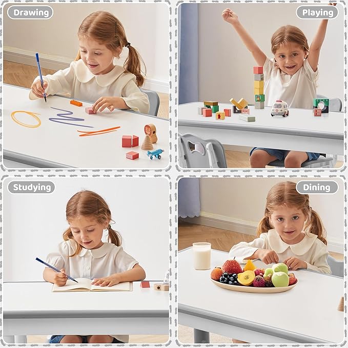 Toddler Table, 7 Level Height Adjustable Kids Play Furniture for Ages 3-8, Rectangular Plastic, 23.6" W x31.5 L, Multi-Activity Desk with Graffiti Desktop for Home & Daycare