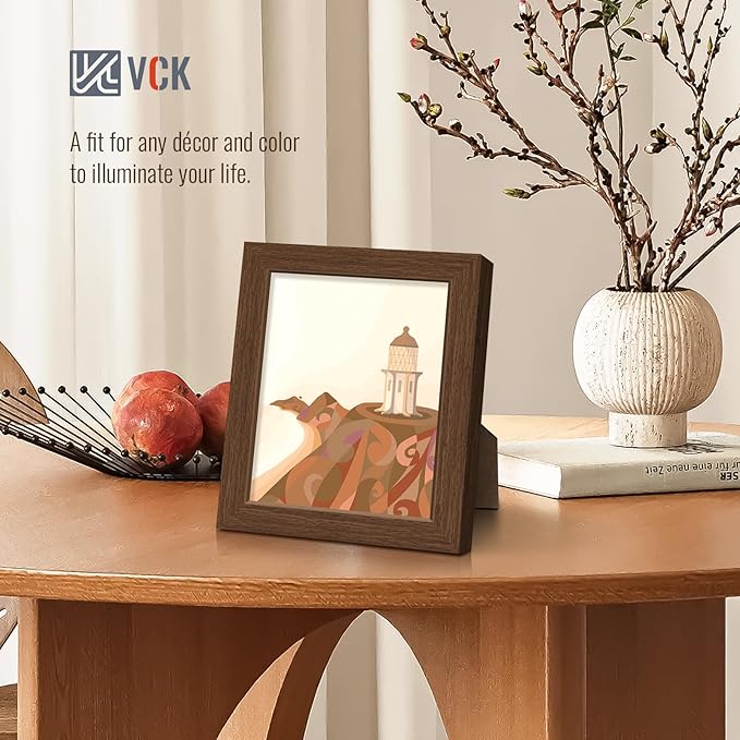 VCK 8x10 Picture Frame Set of 4 - Brown, Gallery-Quality Wood Poster Frames, 1.1-Inch Wide Border, Polished Plexiglass, Vertical or Horizontal Wall & Tabletop Display for Photo/Art/Prints, Brown