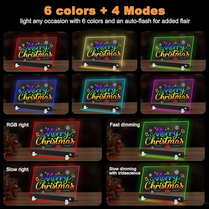 13.7X 10Inch 6 Color LED Drawing Board for Kids, LED Note Board with Colors,Light Up Acrylic Dry Erase Board with Stand,7 Markers, Rewritable Message Board Creative Fun for Home, Classrooms, Gifts.