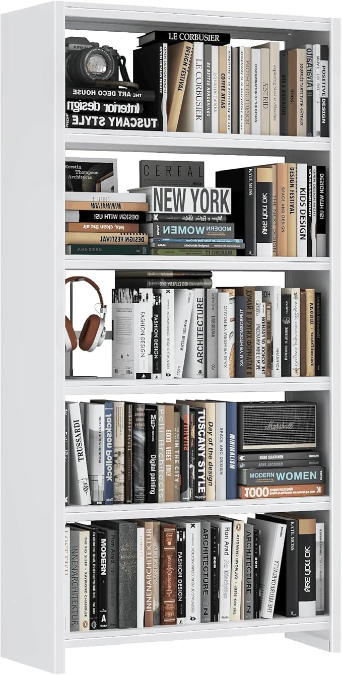 69.3" Tall Metal Bookshelf, White Bookcase with Display Shelves, 5 Tier Open Shelf Bookcases for Living Room, Bedroom, Home Office, Study, Library