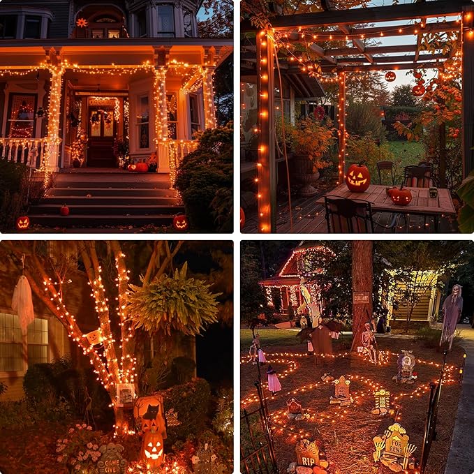 JMEXSUSS 400 LED Orange String Lights Indoor Outdoor Waterproof, 132 ft 8 Modes Halloween Lights Plug in with Remote, Orange Light for Halloween Party Tree Yard Patio Deck Room Home Decor