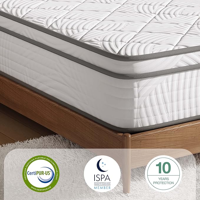 Novilla 10 inch Twin Mattress, Hybrid Mattress Twin Size with Comfortable Foam & Individually Pocket Spring, Mattresses in a Box for Back Pain Relief & Support, Certipur-Us Certified