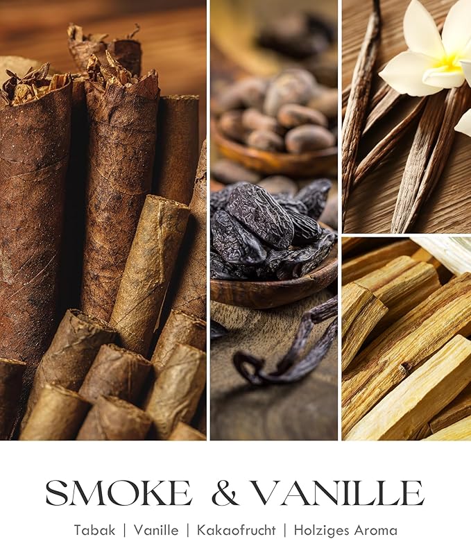 AOOVOO Scented Candles for Men - Large 22oz 120 Hours of Burn Time, Smoke & Vanilla Candles for Home Scented | Crackling Wood Wick Soy Candle | Strong Fragranced Black Candle Gift for Women & Men