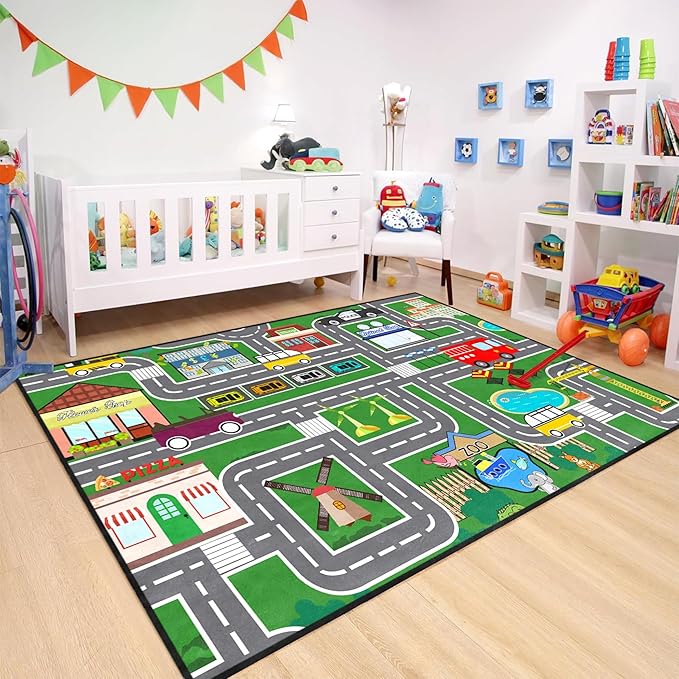 Road Map Carpet for Kids - Kids Rugs for Playroom Car Rugs for Boys Toy Road Play Mats for Floor City Rug Play Mat, 2. 5x4 Feet