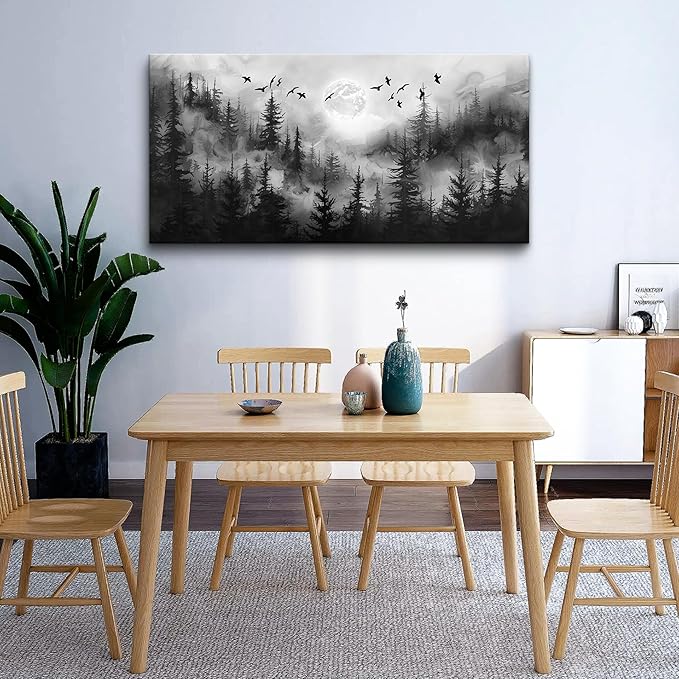 Lapremoly Forest Tree Painting for Living Room Modern Landscape Wall Art Canvas Prints Black And White Pictures Home Decor Bedroom Bathroom Office Large Wall Decor Artwork Ready To Hang Art Decor