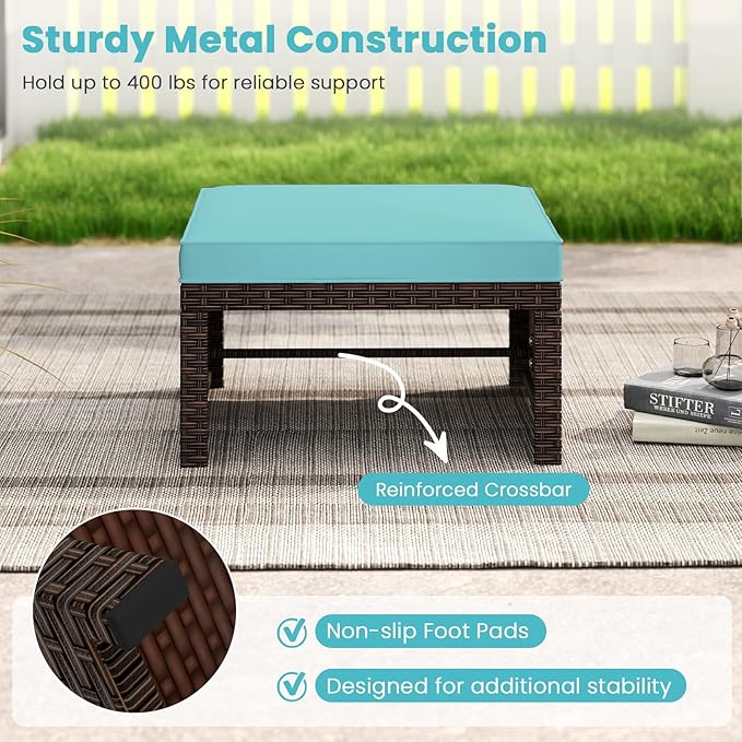 Tangkula 6 Pieces Patio Furniture Set, Outdoor Sectional Conversation PE Rattan Sofa Set with 1 Loveseat, 1 Coffee Table, 2 Armchairs and 2 Ottomans for Garden, Deck, Backyard and Poolside (Turquoise)