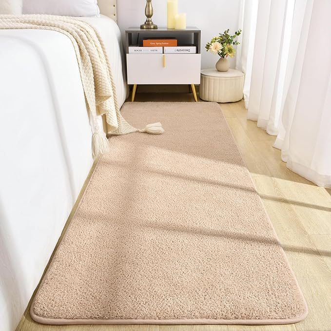Soft Runner Rugs for Bedroom 2x6, Non Slip Runners for Hallway Kitchen Laundry Dorm Washable, Minimalist Low Pile Long Rugs for Boys Men Girls Kids, Beige