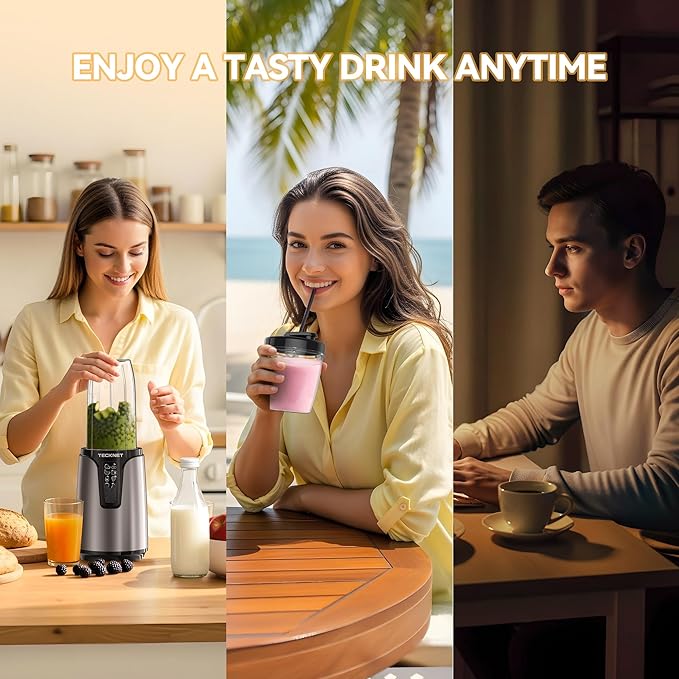 TECKNET 600W Bullet Blender for Smoothies, Small Personal Nutri Blender for Protein Shakes and Smoothies, Coffee Mixer with 2 BPA-Free Cup, Portable Countertop Grinder Combo Kitchen Appliances