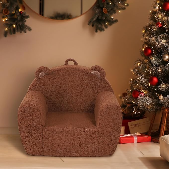 Comfy Toddler Chair, Cuddly Sherpa Teddy Bear Kids Sofa, High Back Kids Reading Chair for Boys and Girls, Brown