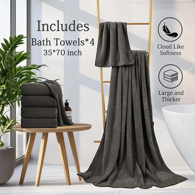 Extra Large Bath Towels Set 35x70 Inches - Dark Coffee Luxury 600 GSM Oversized Bath Sheet Towel,Ultra Soft Microfiber - Quick Dry,Highly Absorbent Shower Towels Spa Hotel Bathroom Towel Set (4-Pack)