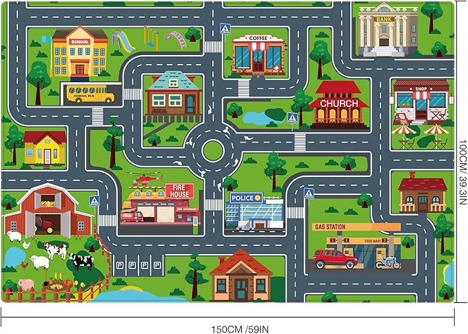 Kids Carpet Playmat, Kids Rug for Playroom Car Mat Town City Road Map Playmat, Extra Large Boys Kids Car Track Play Rug Bedroom, Living Room (Style Four, 59X 39.4 INCH)