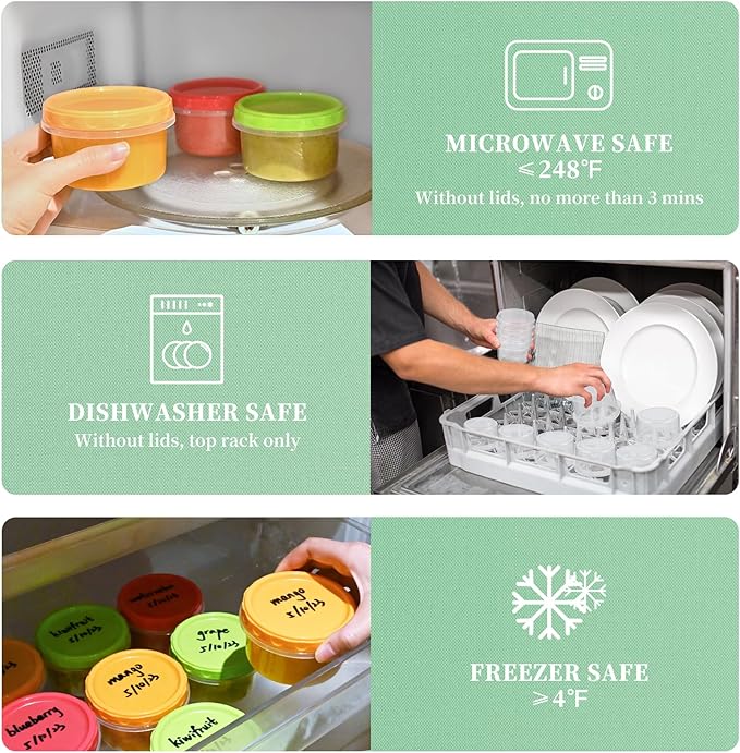 TOFLEN Reusable Small Freezer Containers 8 Oz Plastic Food Storage Containers with Screw On Lids, Leakproof & Airtight, Freezer Safe, Dishwasher Safe, Set of 12 Multicolor