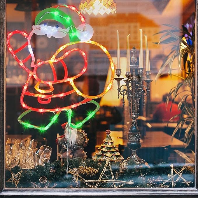 16" Christmas Window Silhouette Lights - 4 Pack Colour Lighted Christmas Tree & Snowman & Angel & Santa for Holiday Indoor and Outdoor Wall Door Window Decorate