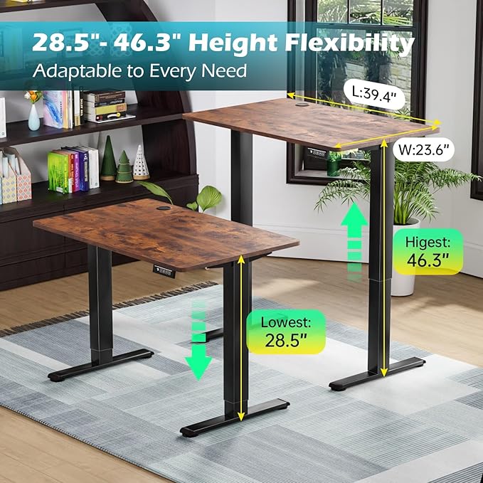PayLessHere 40 Inch Electric Standing Desk with Large Space and Headphone Holder Office Desk with Electric Lifting and Memory Function,Brown