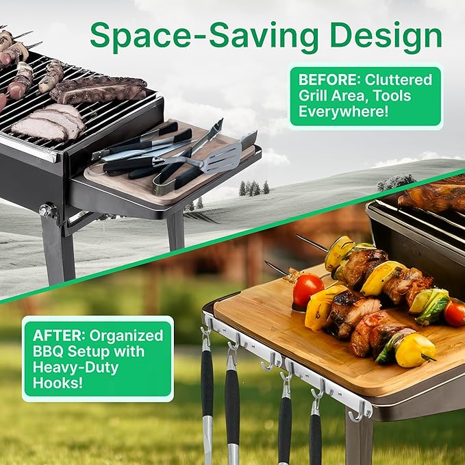 TidyFriend Grill Hooks for Utensils, 2 Pack Heavy Duty BBQ Grill Utensil Holder with 8 Screws, Metal Grill Tool Hanger for Char-Broil, Weber, Blackstone, and Charcoal Grills